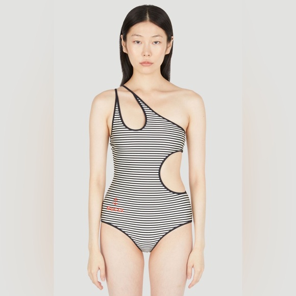 Striped silver shimmer and white Gucci Swimsuit one piece bikini - Picture 7 of 15